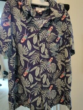 Croft & Barrow Navy tropical Button-Down Shirt with Multicolor Parrot Print.